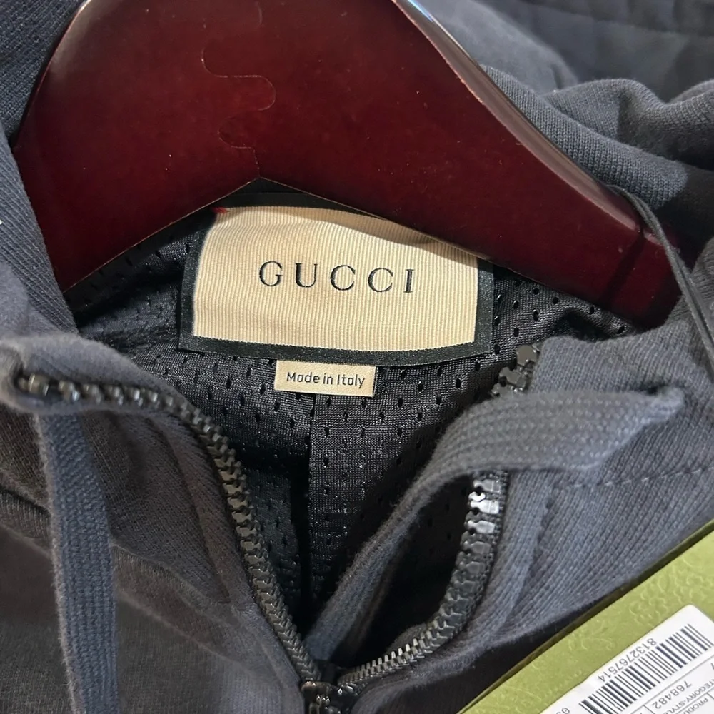 Men's Gucci, cotton jersey zip jacket/hoodie signature GG Supreme XL. NWT